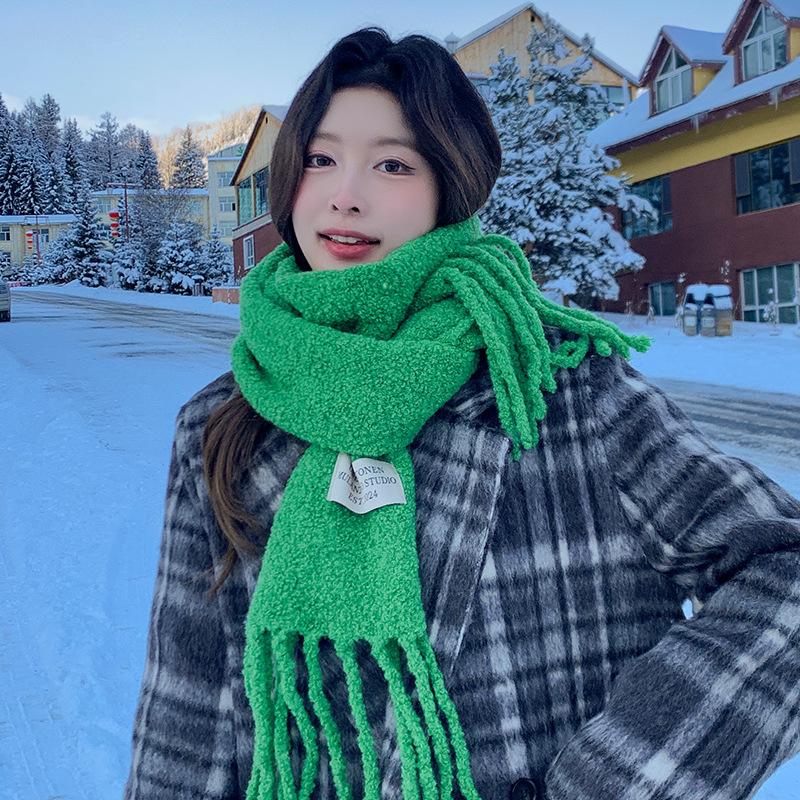 Alpaca Circle Fringed Scarf Containing Wool Warmth Versatile Knitted Scarf Female Autumn and Winter Couple High Sense