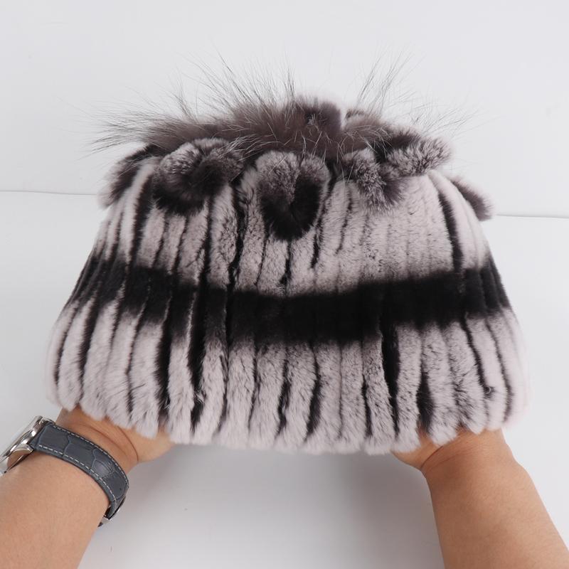 Knitted Women Warm Rex Rabbit Fur Hat Scarf Sets Winter Natural Rex Rabbit Fur Cap Scarves Russia Lady Fur Hats Muffler 2 Pieces