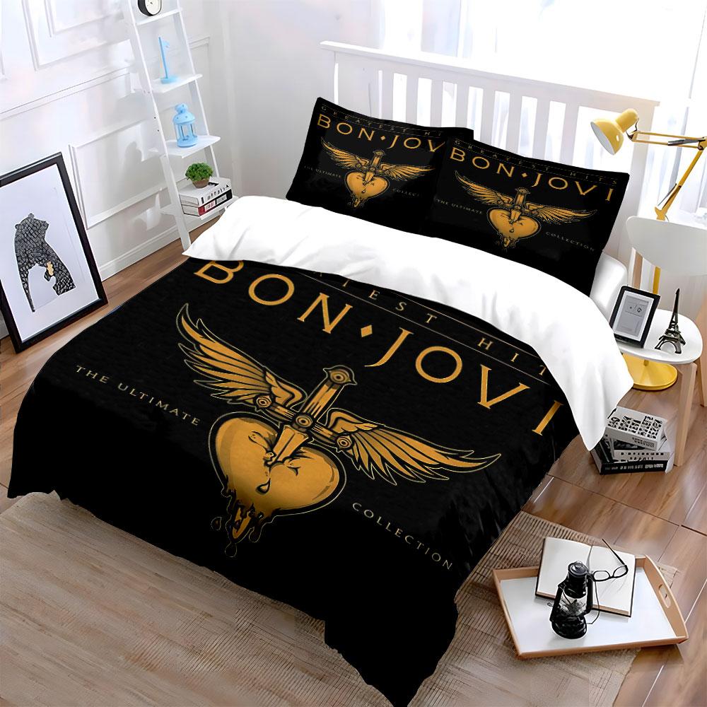 "Bon Jovi Bedding Set Black" Bedding Duvet Cover Set Duvet Cover Pillowcases (1 * Duvet Cover 2 * Pillowcases, without duvet insert)
