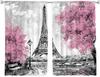 Eiffel Tower Kitchen Curtains, Oil Painting Trees, France City Landscape, European Art Print Design, Cafe Small Window Drapes, 2