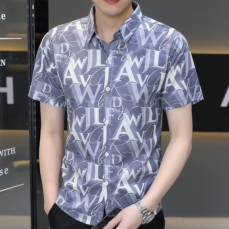 Summer Trend Men's Short-sleeved Ice Silk Shirt Short-sleeved Thin Blouse Handsome Shirt Men's Fashion Versatile Shirt