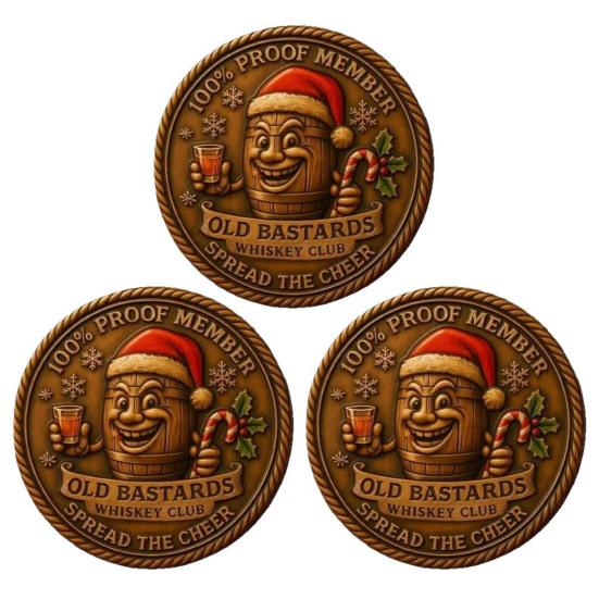 Old Bastard Whiskey Club Coin Holiday Vintage Whiskey Challenge Coin for Men Whiskey Lovers Bar Collectors