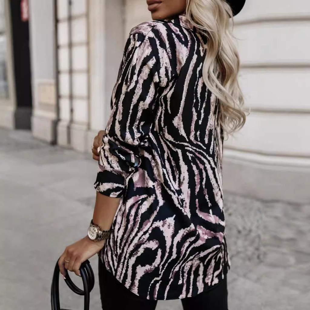 Женская блузка-рубашка с длинным рукавом и леопардовым принтом на весну и лето