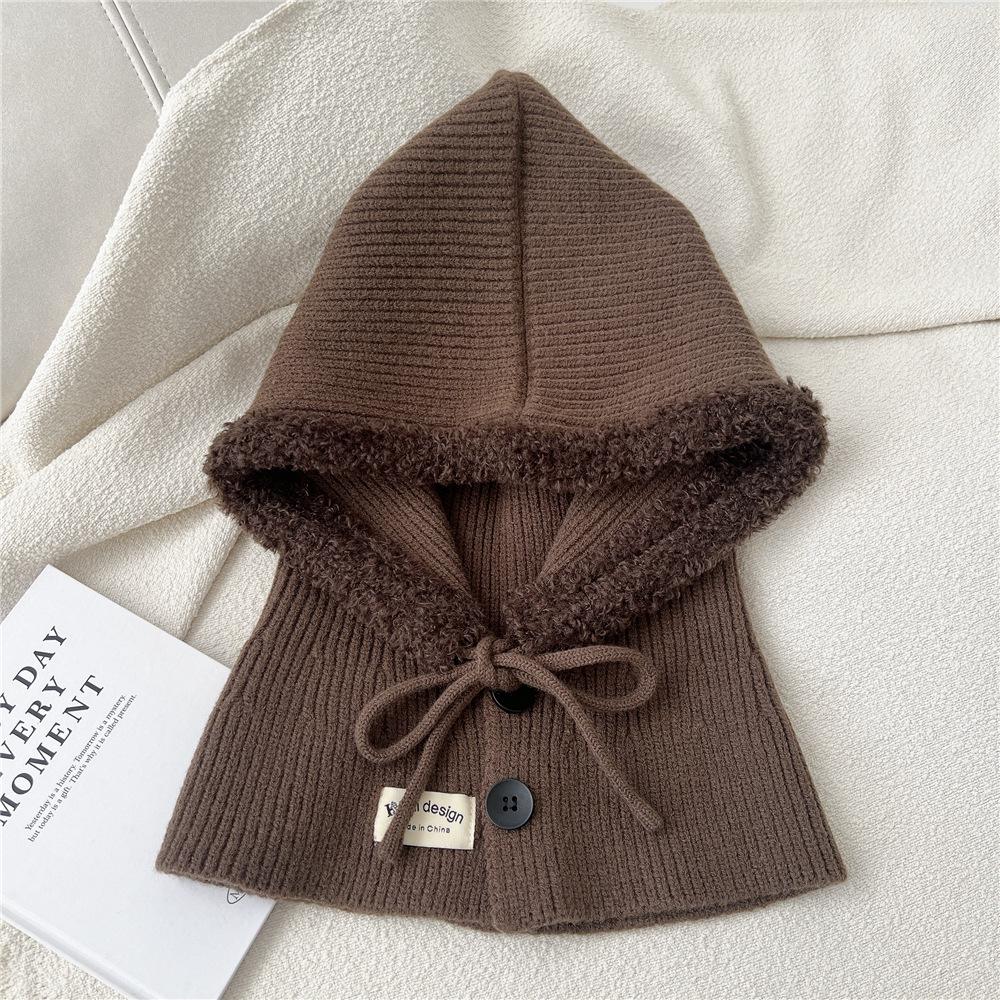 Women's Solid Color Wool Balaclava - Warm Korean Pullover Neck Protection Hat for Autumn and Winter