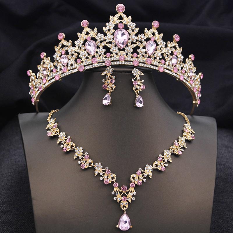 Opal Blue Tiaras Sets Bridal Jewelry Set for Princess Wedding Crown and Necklace Earring Prom Birthday Dress Costume Accessories