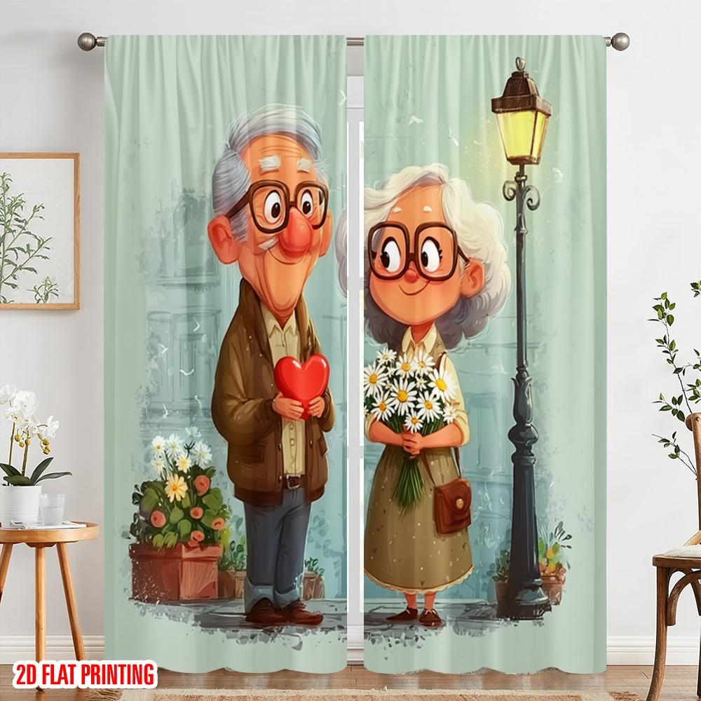 2 шт., 2D принт на ткани для штор, История любви бабушки и дедушки, Универсальная полиэстеровая ткань (без стержня)
