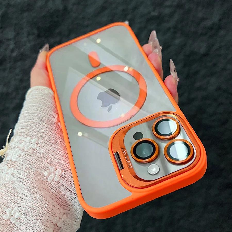 Модный Чехол-подставка с кольцом Магнитный Чехол для iPhone 16 15 14 Plus 13 12 11 Pro Max Чехол со стеклянной защитой объектива Чехол для телефона для Magsafe