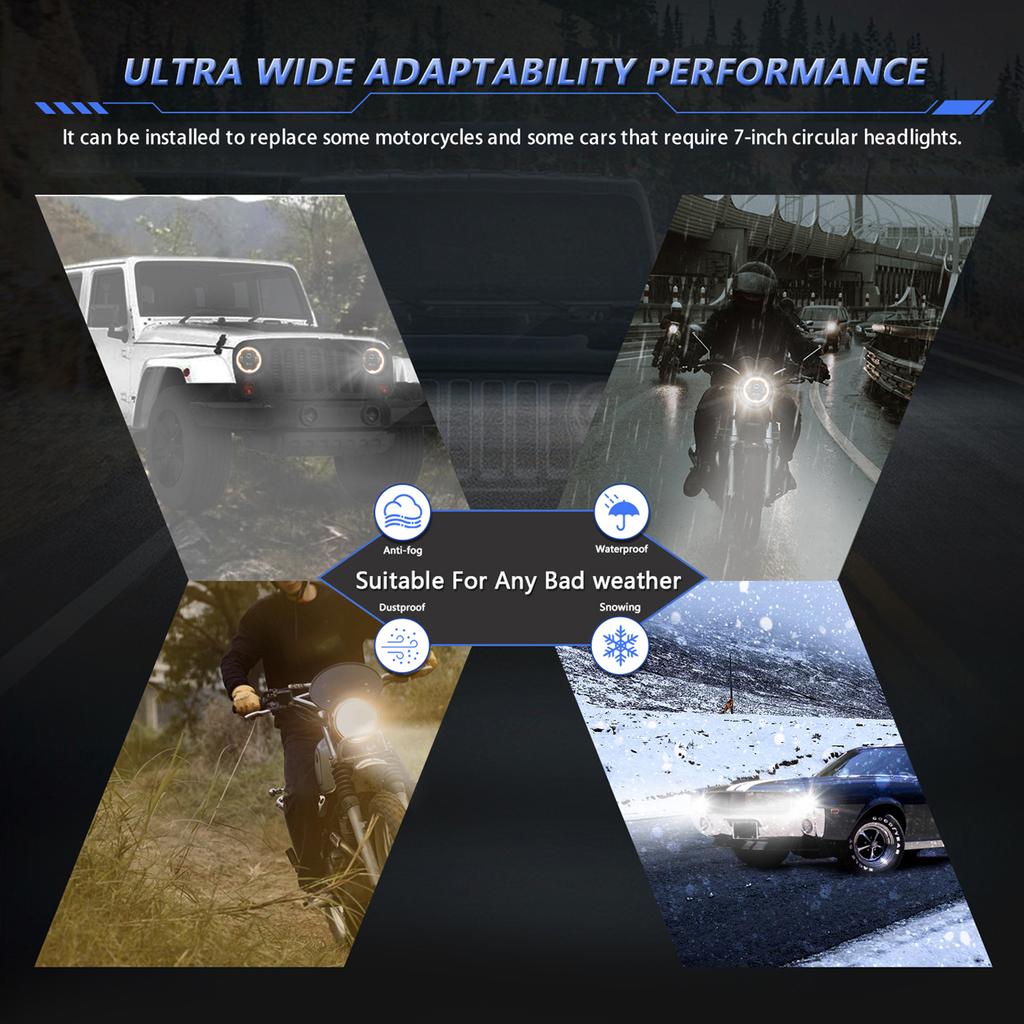 7-дюймовая светодиодная фара, круглая фара с дальним светом, ДХО и янтарным указателем поворота для автомобилей