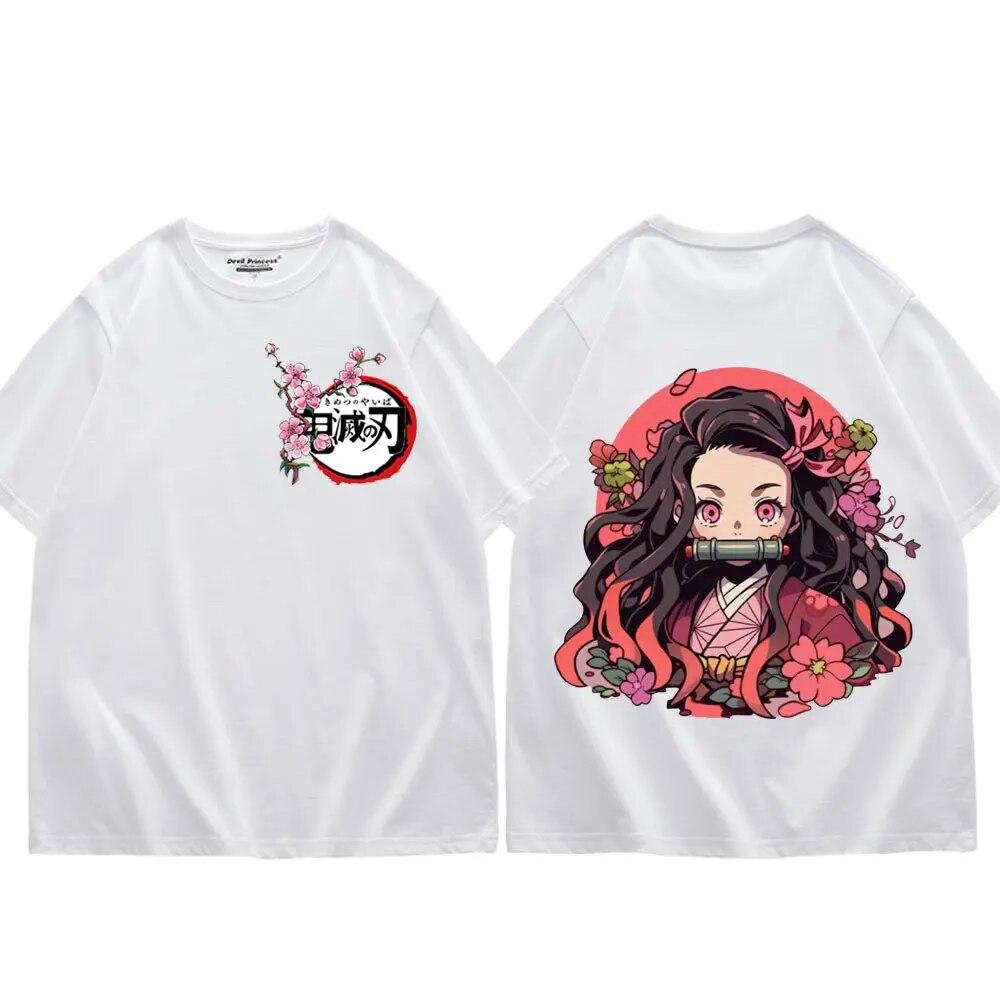 Japan Anime Demon Slayer Kamado Nezuko Print T Shirt Unisex Women Fashion Trend Short Sleeve T Shirts Kawaii Cute Oversized T-shirt