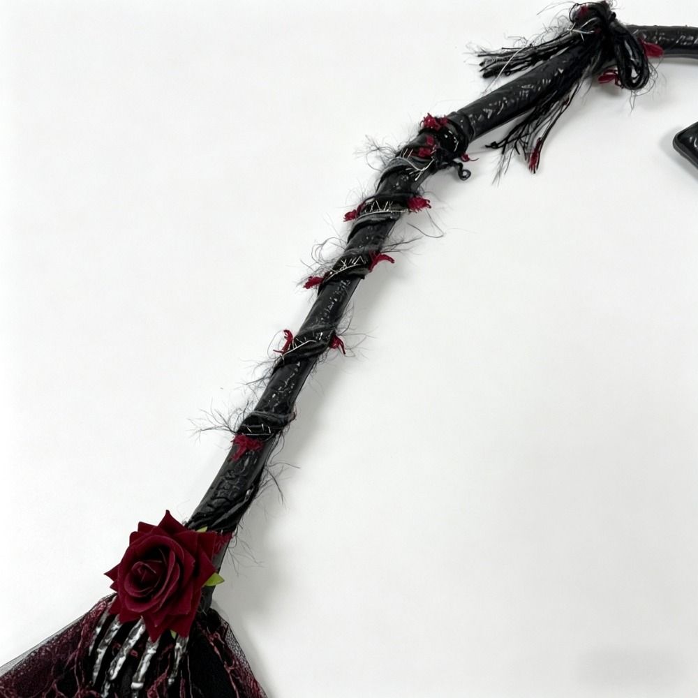Rose Halloween Witch Broomstick Red Black Cosplay Party Broom Cosplay Broom  Halloween Costume