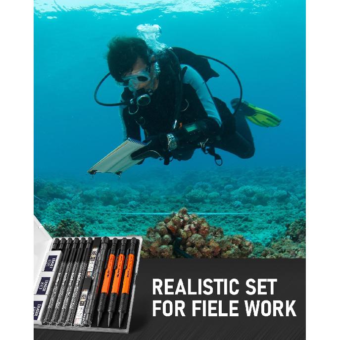 Nicpro Набор из 3 оранжевых механических карандашей 1,3 мм с 66 стержнями и 3 ластиками - Погодоустойчивый металлический корпус, Прочный плотницкий карандаш MP2000 для