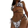 Low-rise Briefs Bikini Set Zebra Print Halter Bikini Set with High Waist Lace-up Briefs Women's Summer Swimwear Set with for A