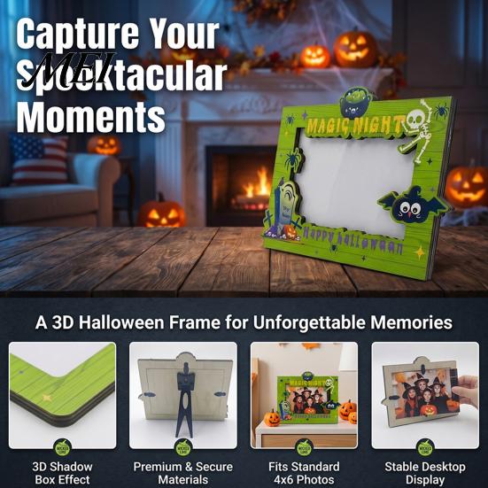 Wooden Picture Holders Halloween Photo Frame, Double Layer Wood Tabletop Holder, Autumn Party Decor Creative Display Stand for Home Holiday Frames