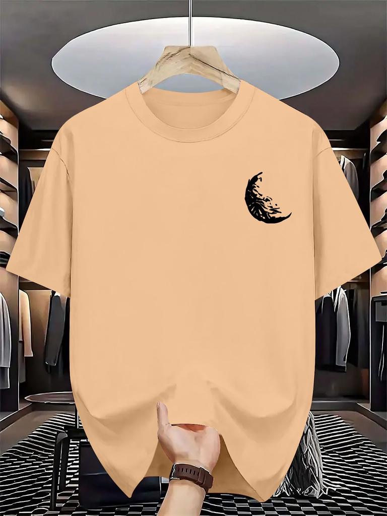 Unisexs Cotton Crew Neck Short Sleeve Tee Minimal Flying Seagull Chest Print Casual Outdoor Loose Daily Nature Enthusiast Male