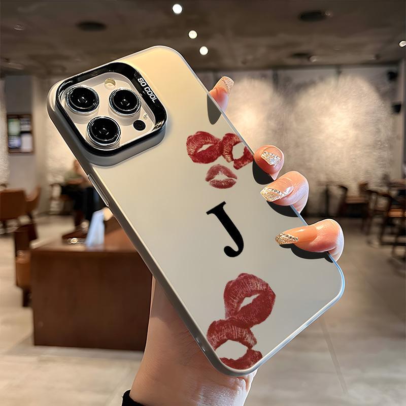 Буква J Сексуальные Губы Красивый Чехол для iPhone 17 16 15 14 13 12 11 Pro/ Max /Plus XR XS Противоударный и Защищающий от Падений Задняя Крышка
