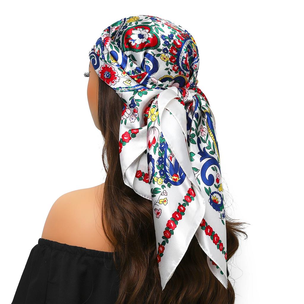 Head Scarf Women Luxury Brand Square 90*90cm Silk Foulard Satin Bandana Cheveux Soft Neckerchief Hijab Hair Scarves For Ladies