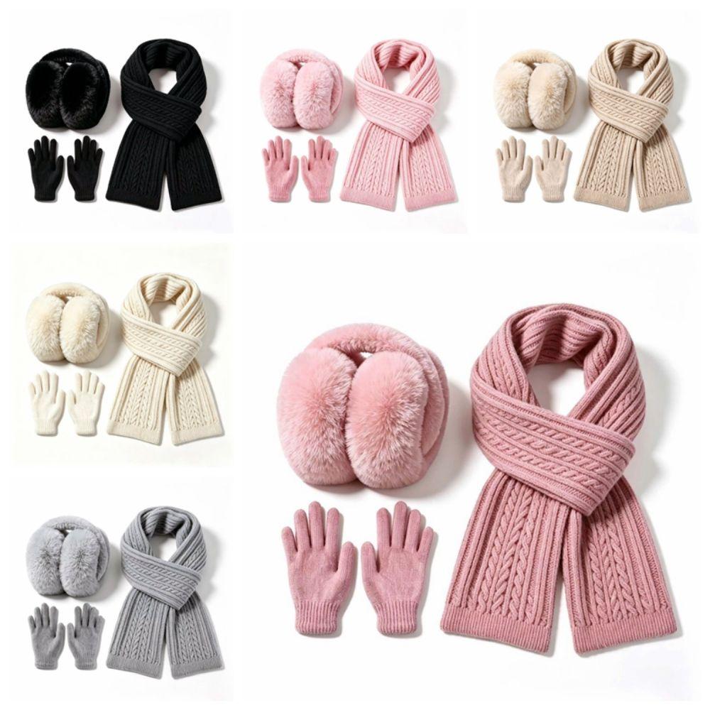 Cold Proof Kids Earmuffs Scarf Gloves Set Warmer Mittens Knitted Scarf Woolen Neck Scarf Girls