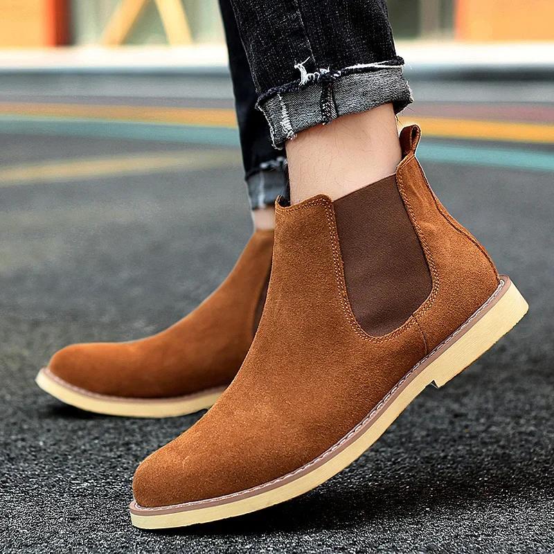 Shoes Man Winter Men Ankle Chelsea Boots New Fashion Casual  Male Shoes Cow Suede Leather Slip Ons Plush Warm Man Snow Boots