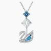 Luxury Blue Tear Swan Pendant Necklace with Full Diamond Accents - Elegant Water Drop Collarbone Chain