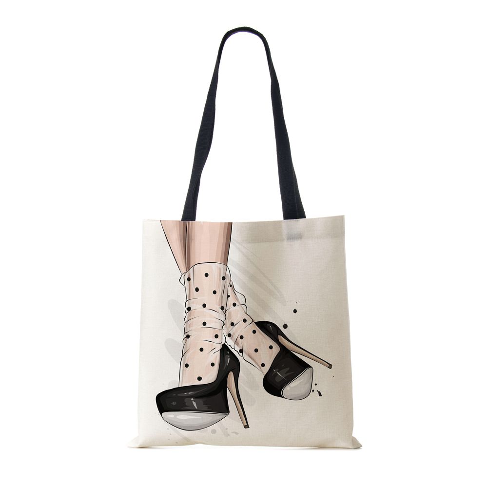 Сумка-тоут через плечо Gril Женская 2022 Многоразовая с принтом Харадзюку Повседневная Холщовая Сумка-шоппер Складная Дорожная Школьная Сумка для Книг Пляжная сумка CLE