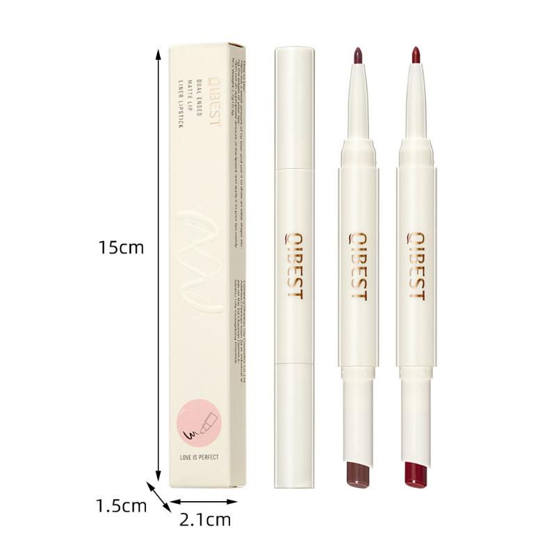 QIBEST Rotating Dual Tip Lipstick Lip Liner Matte Nourishing Matte Non-Fading Non-Stick Single Lipstick Makeup