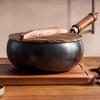 9.45inch Wok Pan Stir Fry Wood Lid Gas Cookware Boiling Frying Flat Bottom for Home