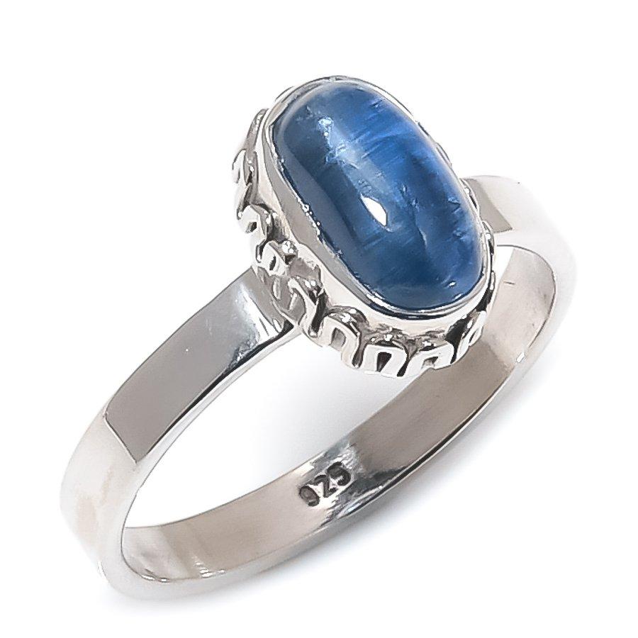 Natural Blue Kyanite Gemstone Handmade 925 Solid Silver Jewelry Ring Size 8 T8k47