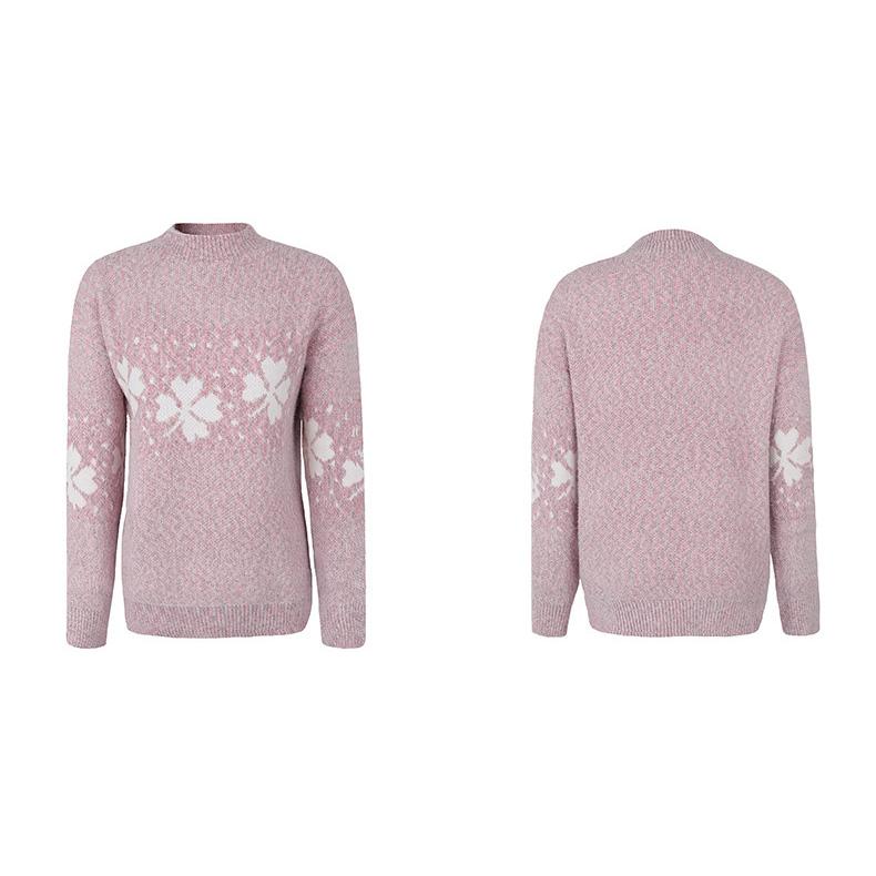 Осень-зима Винтажный свободный топ с длинными рукавами Принт Кардиган Трикотаж Воротник-стойка Рождественский свитер