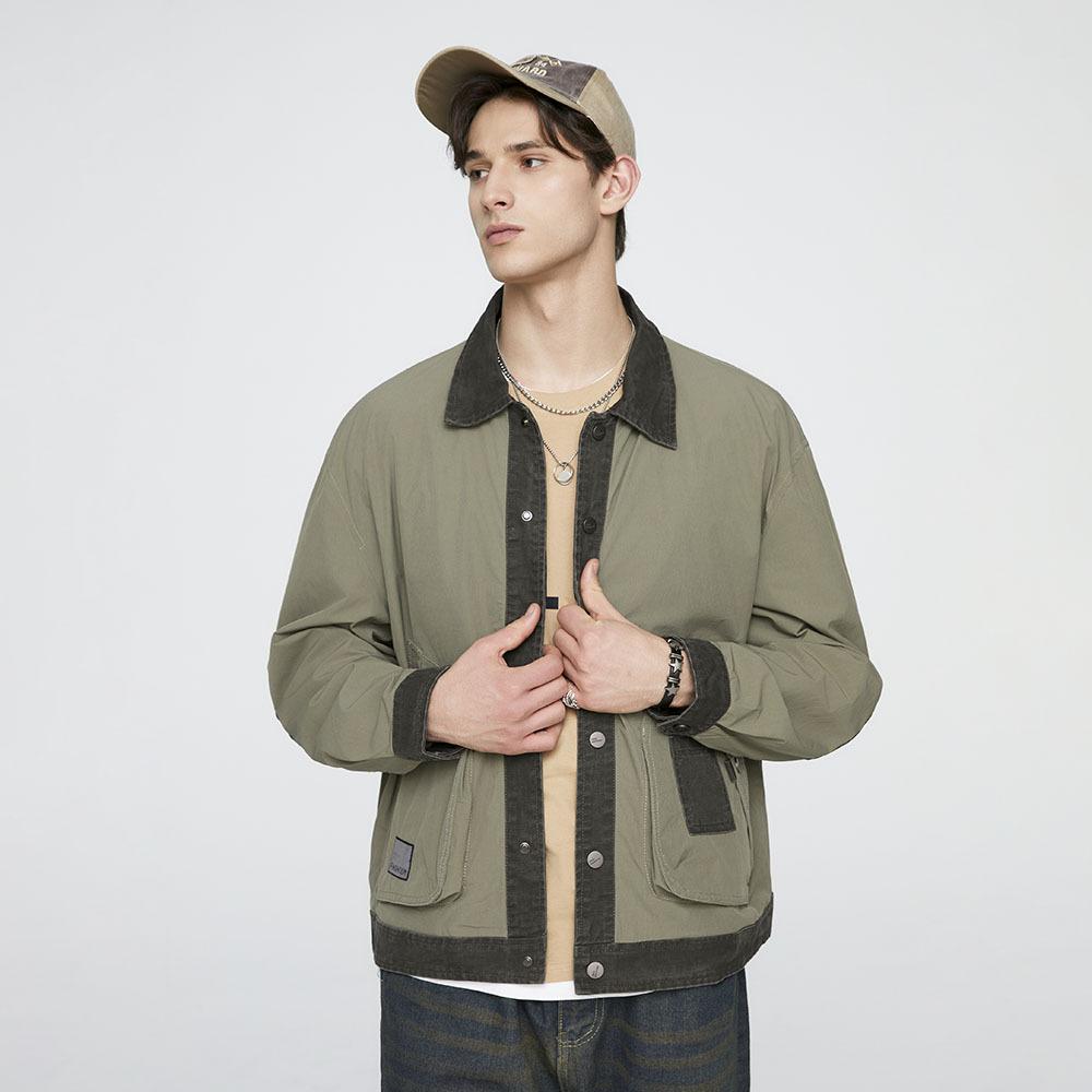 Spring and Autumn American Retro Old Lapel Contrasting Three-dimensional Pocket Top Loose Jacket Casual Jacket Windproof Jacket
