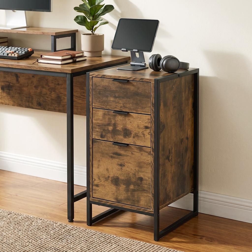 Bedroom Chest Of Drawers Industrial 3 Drawer Dresser Storage Drawers Unit With Metal Frame For Living Room Rustic Brown