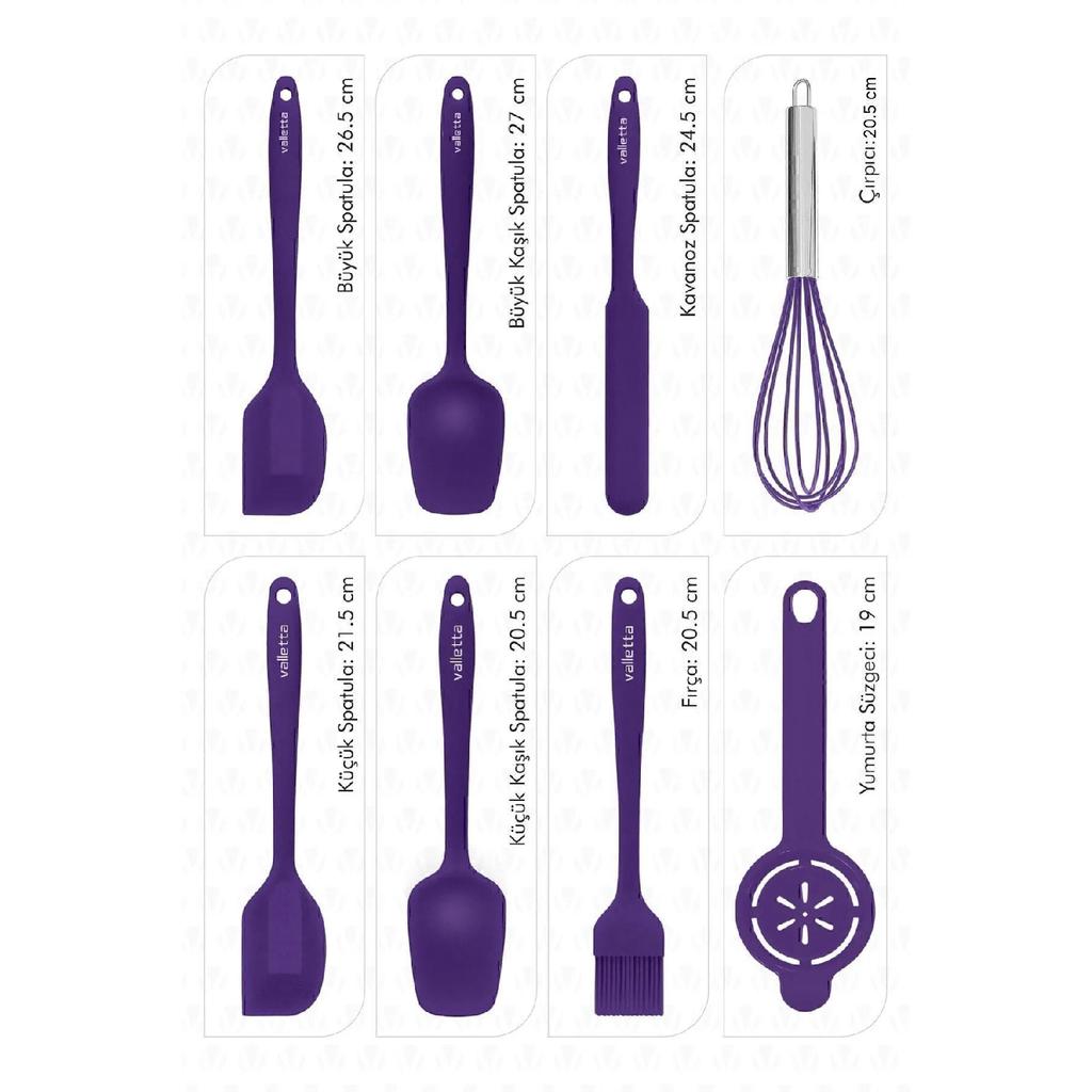 Drongo Heat Resistant Fireproof Nonstick Silicone Spatula Set 8 Pieces Black