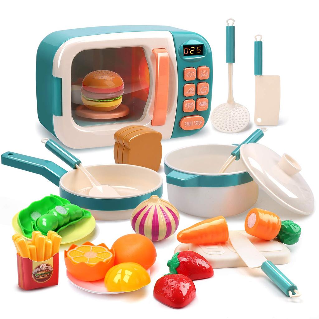 Cute Stone Play Play 20 Piece Cooking Pretend Birthday Gift Set, Toys, Kitchen, Microwave, Set, Utensils, Ingredients, Fruits, Parent-Child Game,