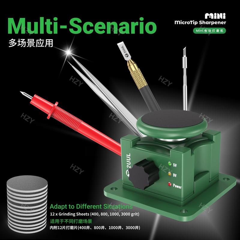 2UUL DA79 Mini MicroTip Sharpener Polishing Grinding Machine for Blades Tweezers Tips with 12 Disc Adjustable Speed Repair Tool