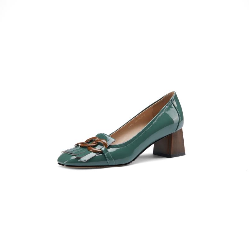 Модные женские туфли-лодочки на среднем высоком каблуке-шпильке с круглым носком из натуральной кожи, с металлической отделкой, женская обувь для вечеринок 2025 года