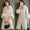 Autumn and Winter New Elegant Loose Coat Fox Fur Fur Collar Thickened Fur Particles Integrated Coat Women