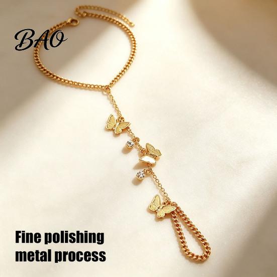 Adjustable Butterfly Bracelet Golden Hand Chain for Women, Metal Tassel Gold Tone Jewelry Women with Finger Ring, Harness Unique Ornament