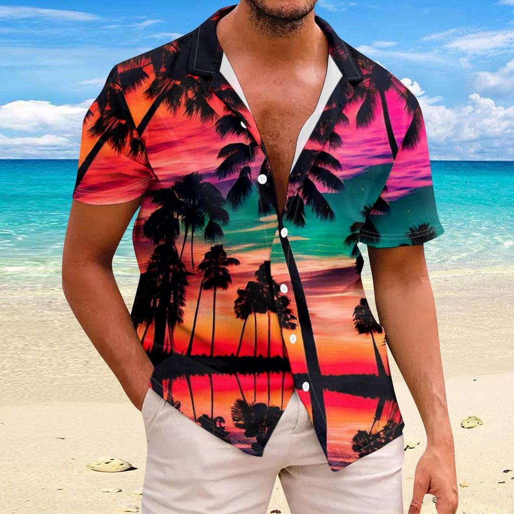 Мужские рубашки с принтом кокосовой пальмы, летние свободные рубашки с коротким рукавом и лацканами в гавайском пляжном стиле, повседневные рубашки на пуговицах для меня