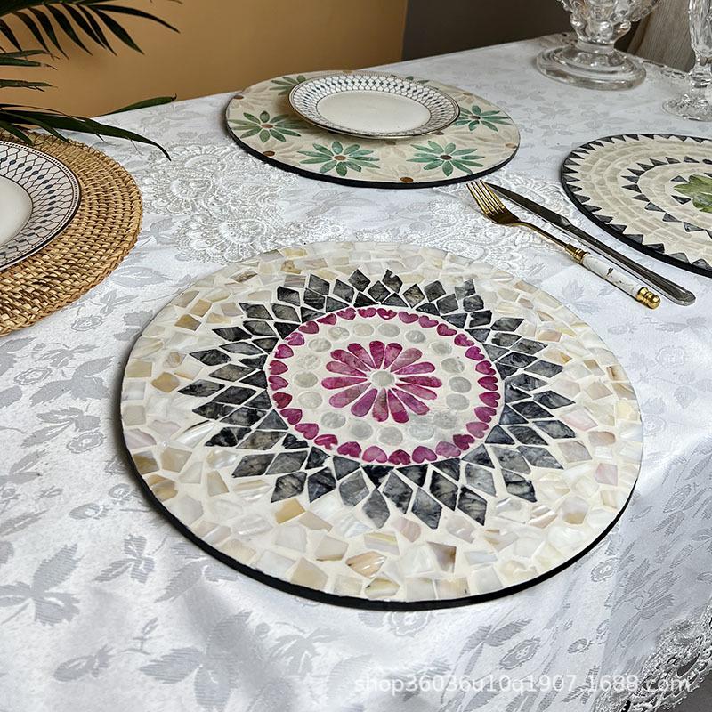 American light luxury ins wind color shell thermal insulation pad, creative shell round placemat, high-end desktop plate mat household tray