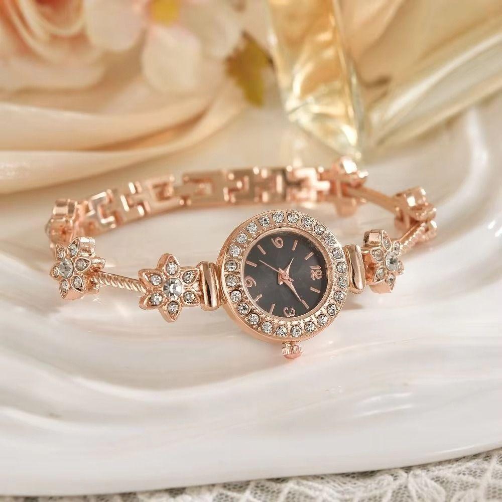 Round Dial Women Quartz Watch Slim Strap Rhinestone Watch Rhinestone Quartz Watch  Festival Gift