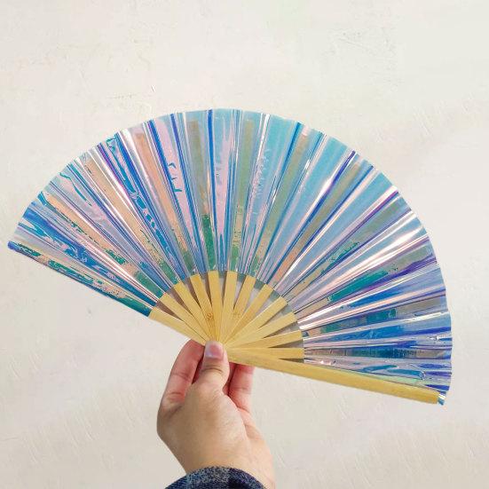 ПВХ голографический складной веер портативный переливающийся ручной вентилятор летний охлаждающий вентилятор украшение