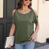 2025 Весна Лето Сексуальная Блузка Женская с Открытыми Плечами и Короткими Рукавами, Круглый Вырез, Свободная Футболка, Повседневная Простая Базовая Однотонная, Офисная Женская Верхняя Одежда, Рубашки