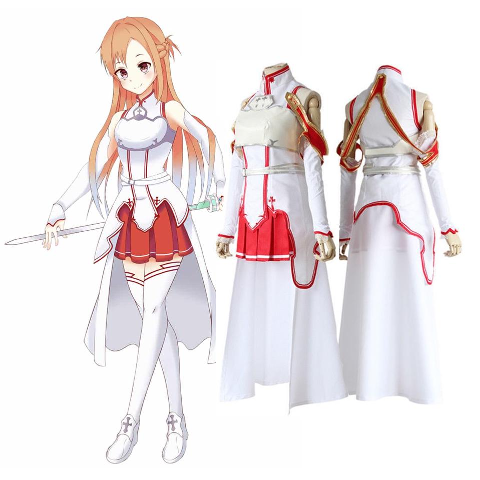 Sword Art Online женские костюмы Асуна для косплея, боевой топ, платье на груди с рукавами, юбка, пояс, парик, одежда