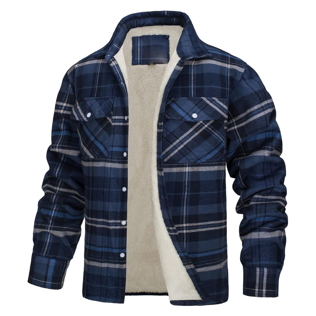 Men's Jacket Long-sleeved Lapel Plaid Thick Shirt Men's Jacket