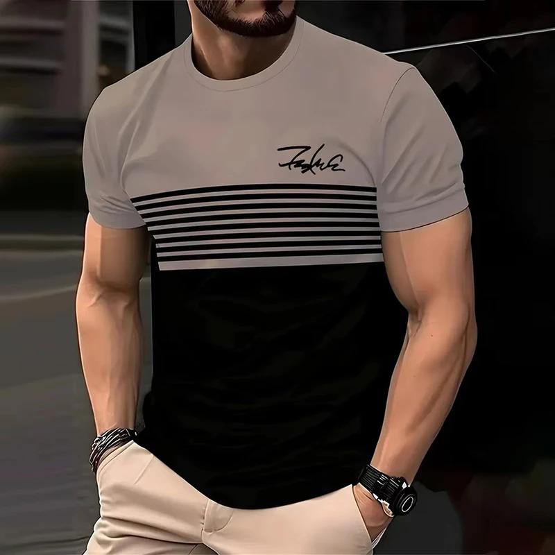 Модная полосатая футболка с 3D-принтом, с коротким рукавом, весенне-летняя, повседневная, с круглым вырезом, мягкая и дышащая футболка для