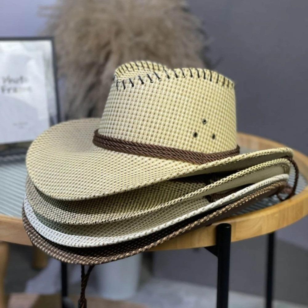 Wide Brim Panama Hat Fashion Plaid Western Cowboy Hat Fashion Sunshade Hat for Men and Women