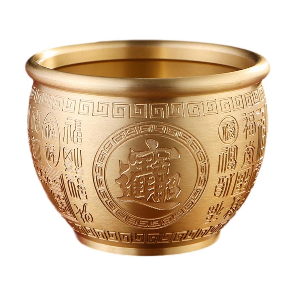 Chinese Treasure Bowl Cornucopia Bowl Brass Ornament Collectible Gift Feng Shui Decor Money Drawing Bowl for Living Room Desk
