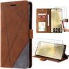 Case - Efconnection - for Samsung Galaxy S24 - Brown Synthetic Leather - 2 Tempered Glasses - Video Stand