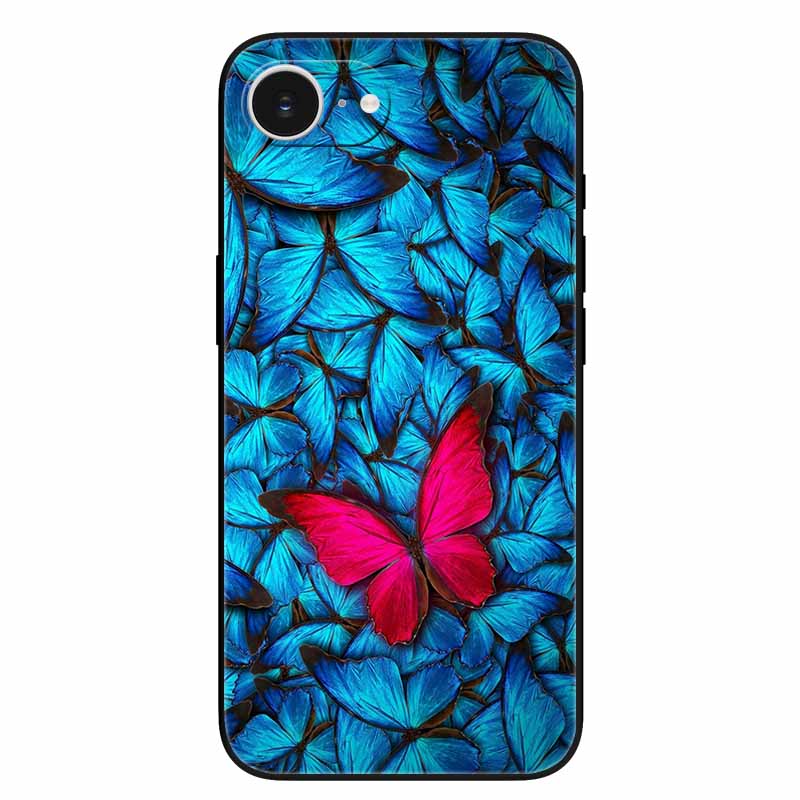 Black Phone Case Cover For Apple iPhone 16e Cases Printed TPU Soft Bumper Shell for iPhone16e 16e 2025 Protection Silicon Covers