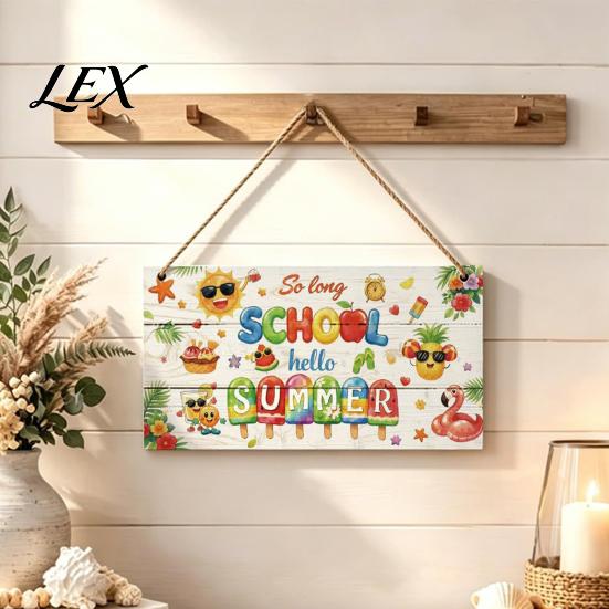 Wooden Door Plaque Summer Hanging Sign, Beach Theme Welcome Sign Front Decor with House Wall Rope, Colorful Hanger for Seasonal Farmhouse Ocean Style
