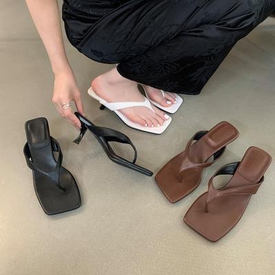 Летние новые французские туфли-лодочки на высоком каблуке и шлепанцы с юбкой сандалии женские с квадратным носком на шпильке пляжная обувь